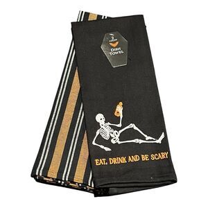 Eat, Drink, and Be Scary! Halloween Kitchen Towels (2) OKEO-TEX® Cert Skeleton